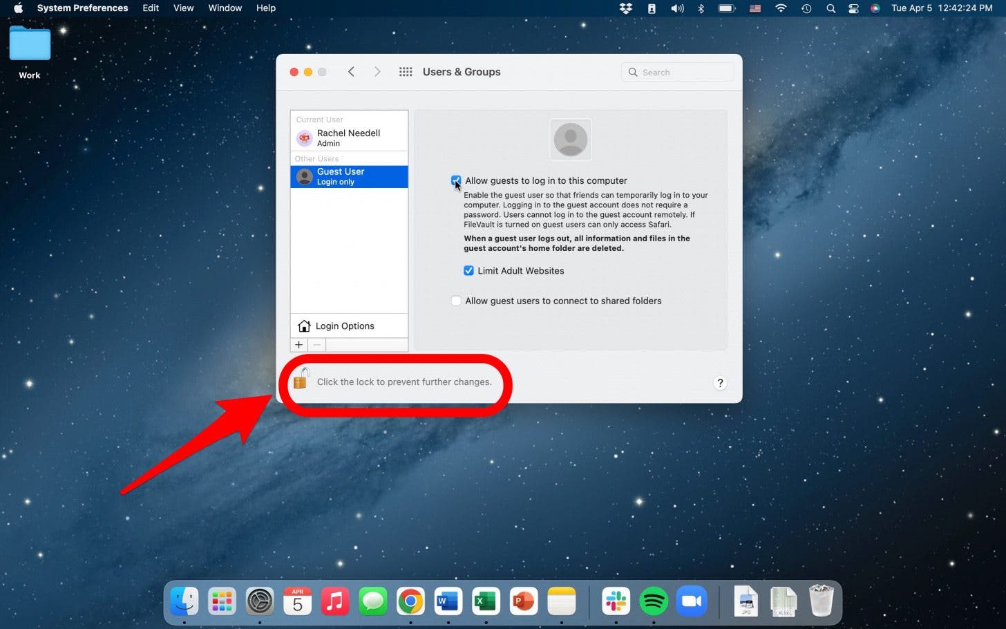 enregistrer les modifications de l'utilisateur invité sur mac