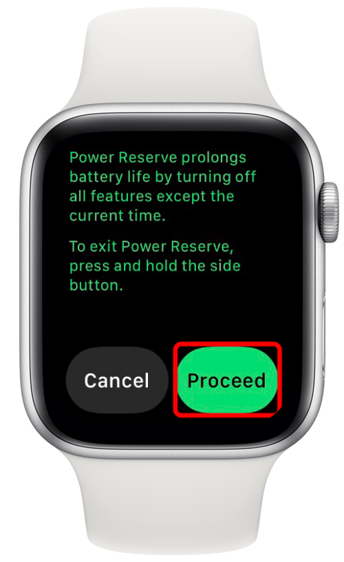 Appuyez sur Continuer pour activer la réserve de marche sur Apple Watch
