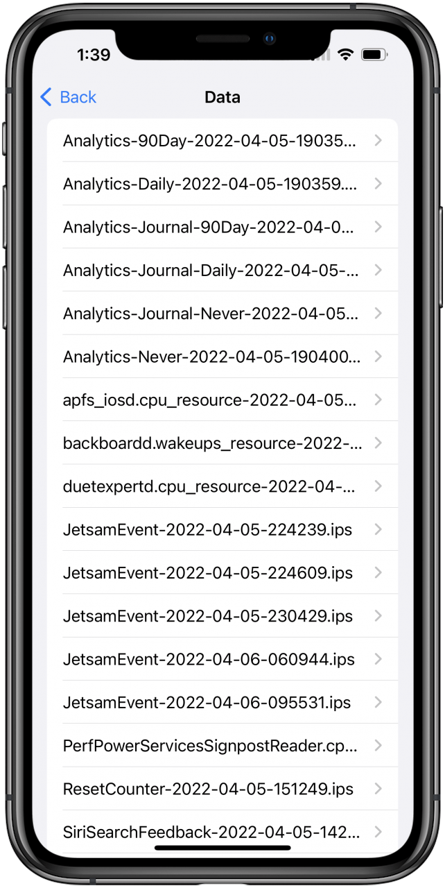 Liste des journaux de données Analytics