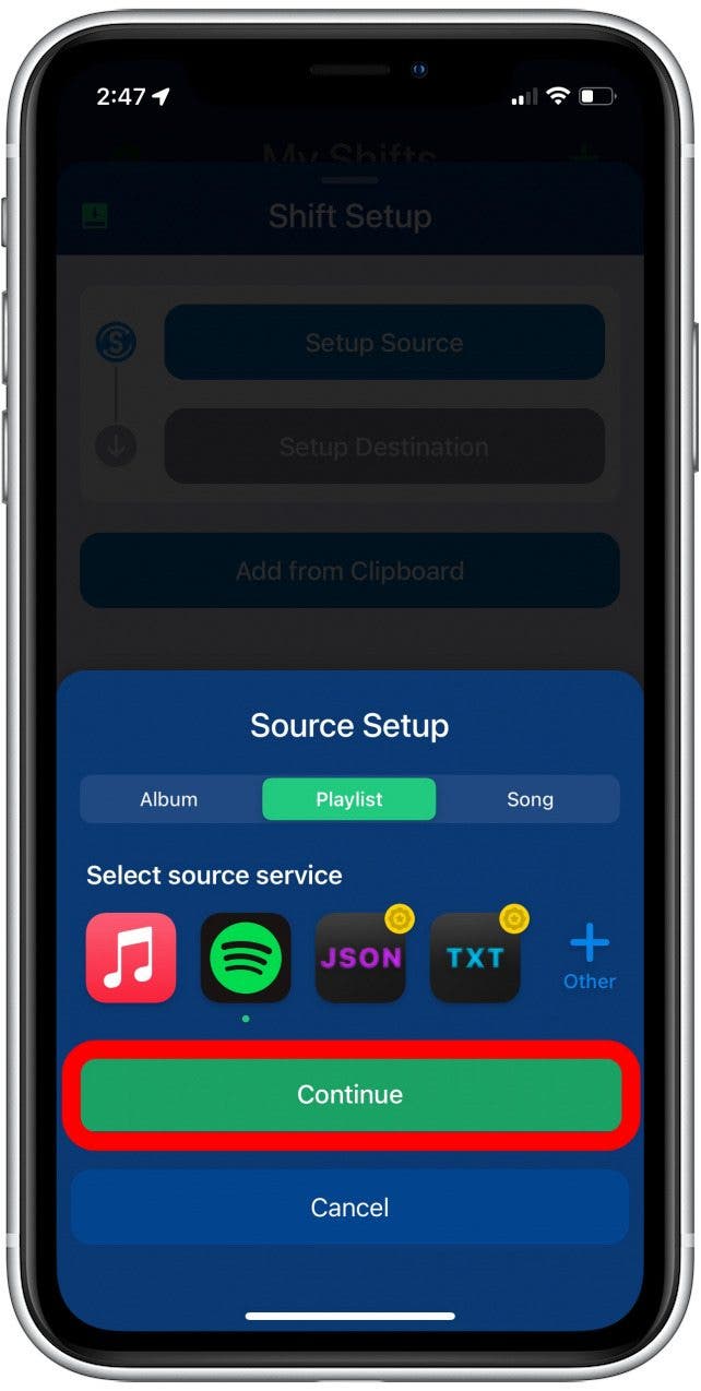utilisez l'application SongShift pour migrer la liste de lecture de Spotify vers Apple Music
