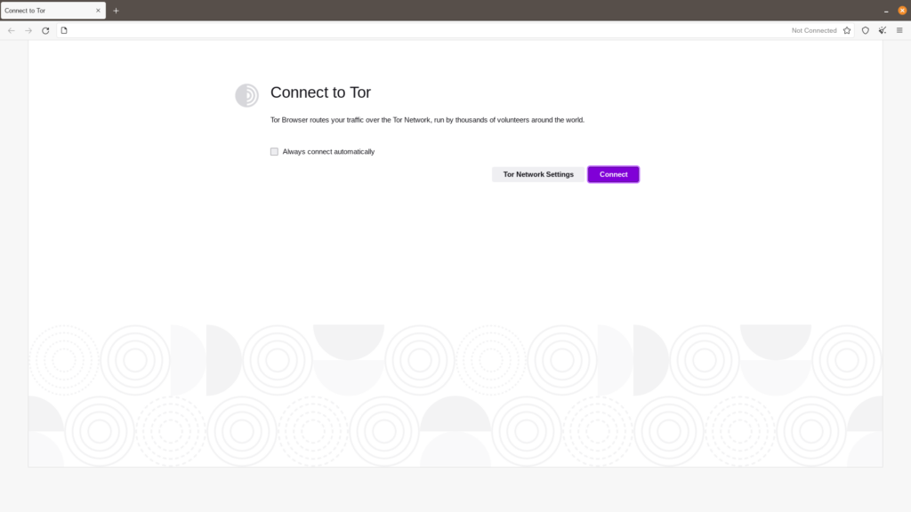 Premier écran de lancement/connexion du navigateur Tor