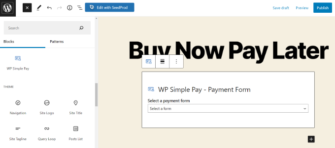 Ajouter un bloc WP Simple Pay