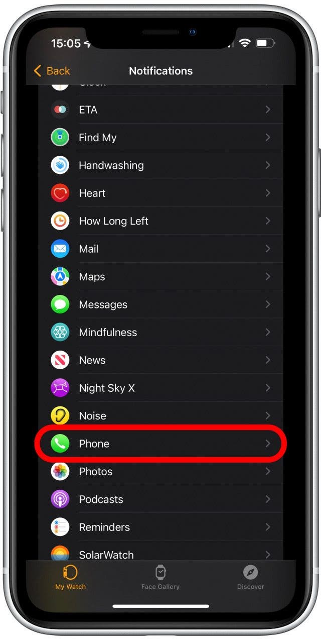 en sélectionnant Téléphone - Apple Watch ne vibre pas pour les messages
