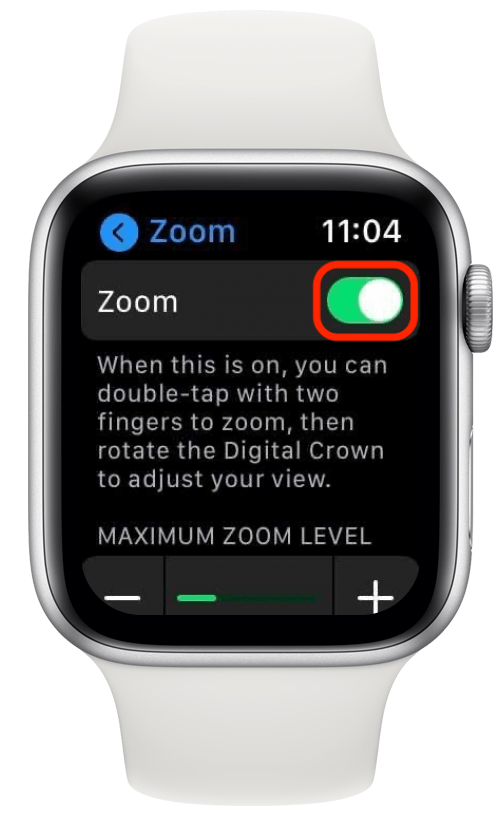 Appuyez sur la bascule verte à côté de Zoom pour désactiver la fonction de zoom Apple Watch