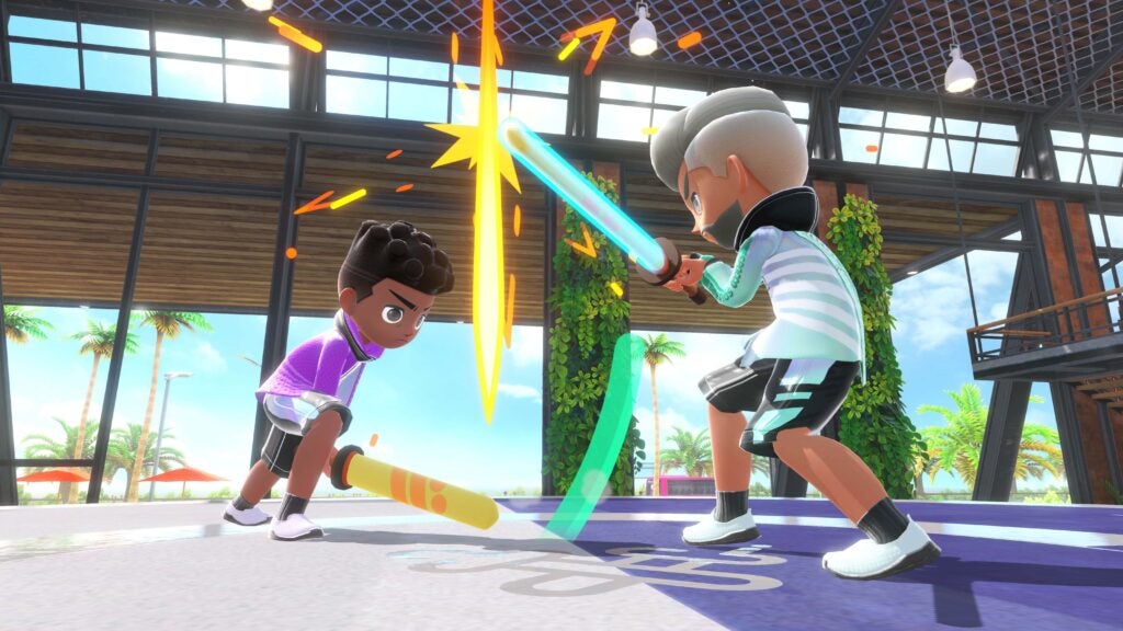 Deux joueurs se battent à Chambara dans Nintendo Switch Sports