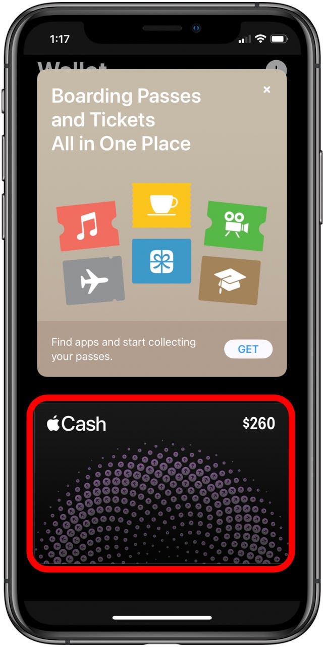 appuyez sur apple cash dans l'application portefeuille