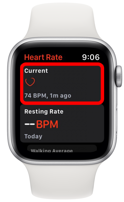 Appuyez sur Actuel pour voir votre fréquence cardiaque en temps réel.