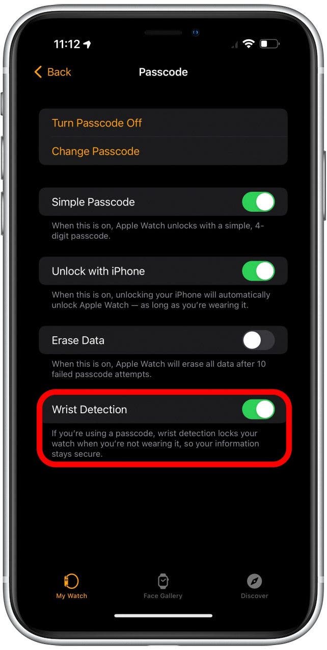 Vérifiez que la détection du poignet est activée sur votre Apple Watch