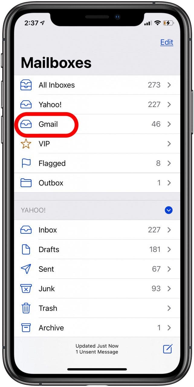 boîte de réception iphone gmail