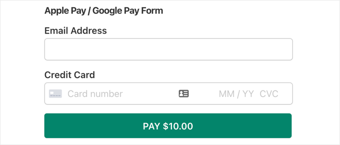 Aperçu du formulaire de paiement WP Simple Pay