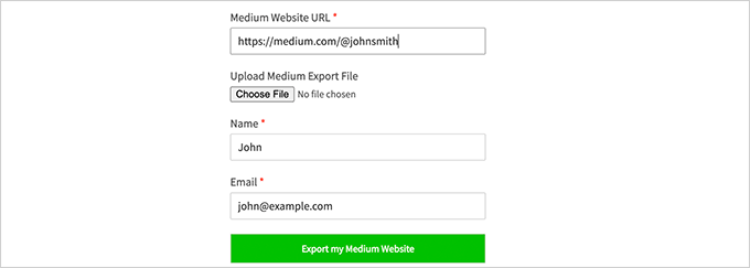 Saisissez l'URL de votre profil Medium