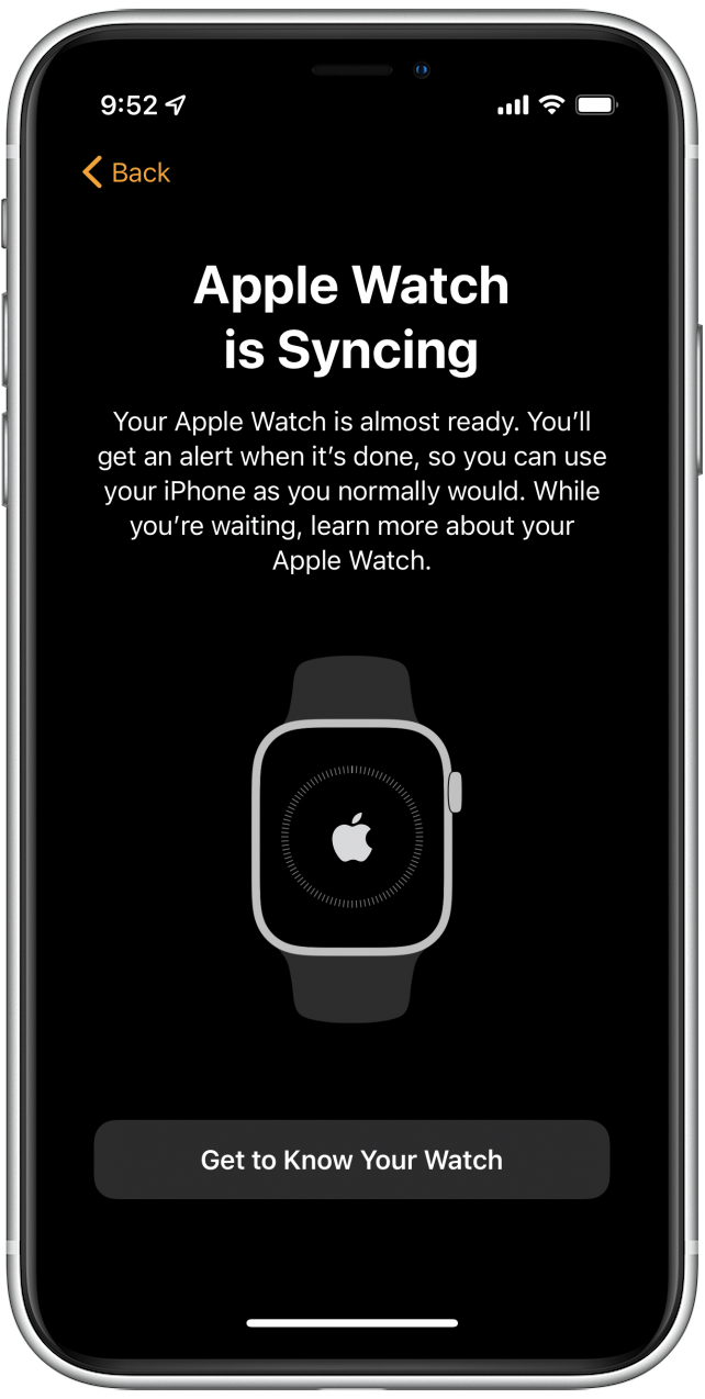 À la fin, votre montre commencera automatiquement la synchronisation.  Cela devrait rétablir la connexion entre votre montre et votre iPhone.