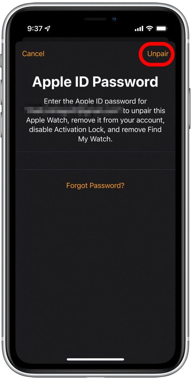 Saisissez votre identifiant Apple et votre mot de passe, puis appuyez sur Dissocier.