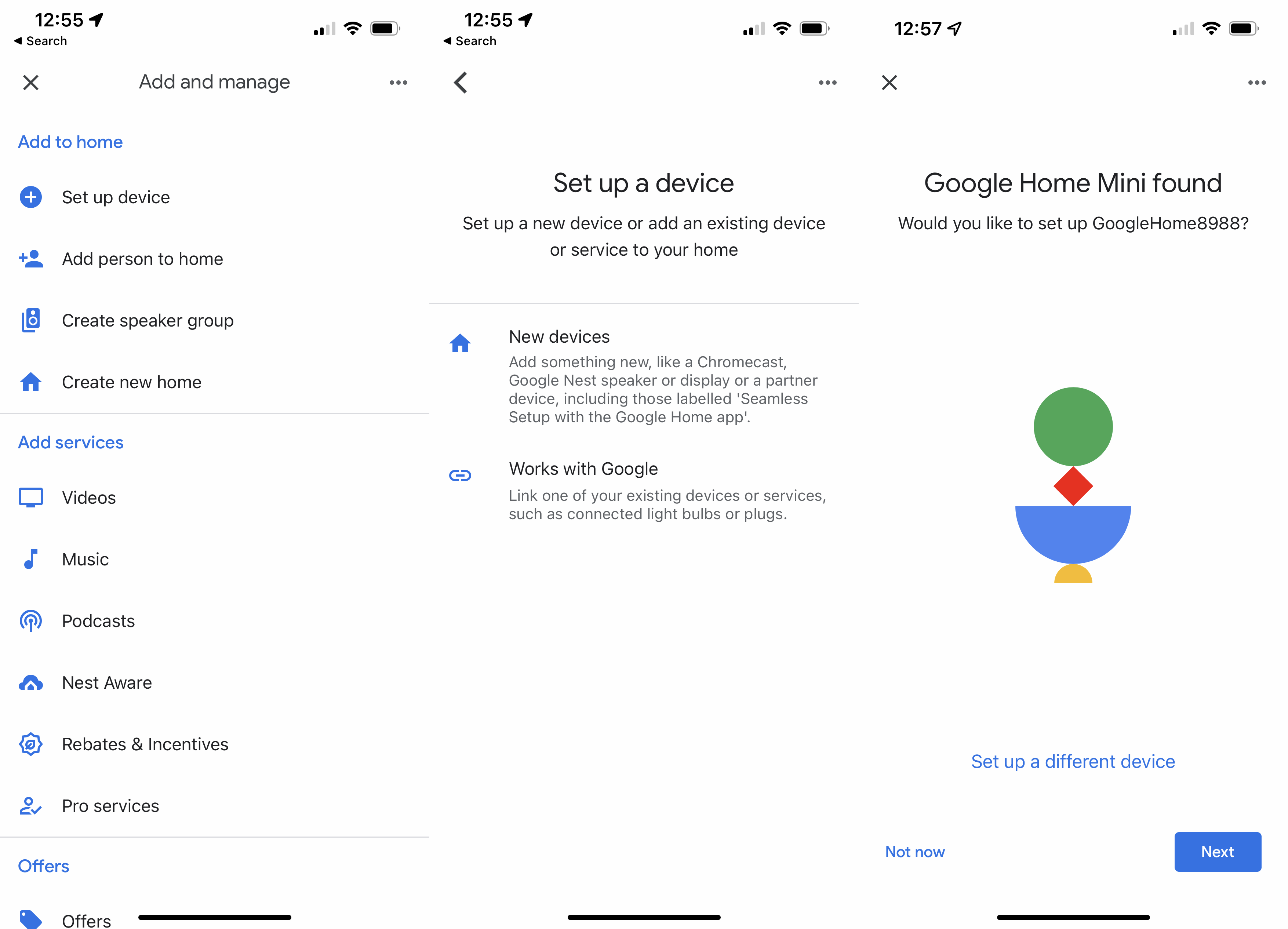 L'application Google Home détecte l'enceinte Google Home Mini