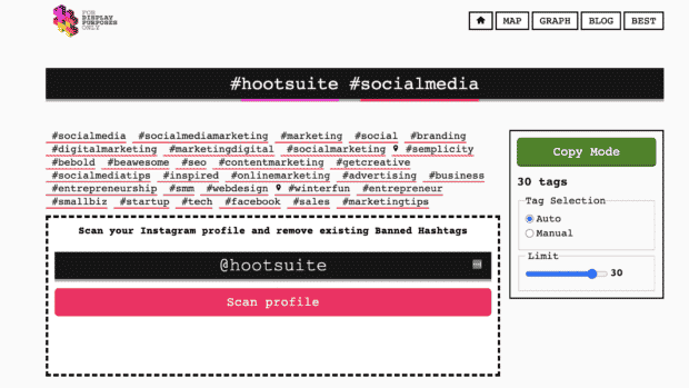 suggestions de hashtag en utilisant #hootsuite et #socialmedia