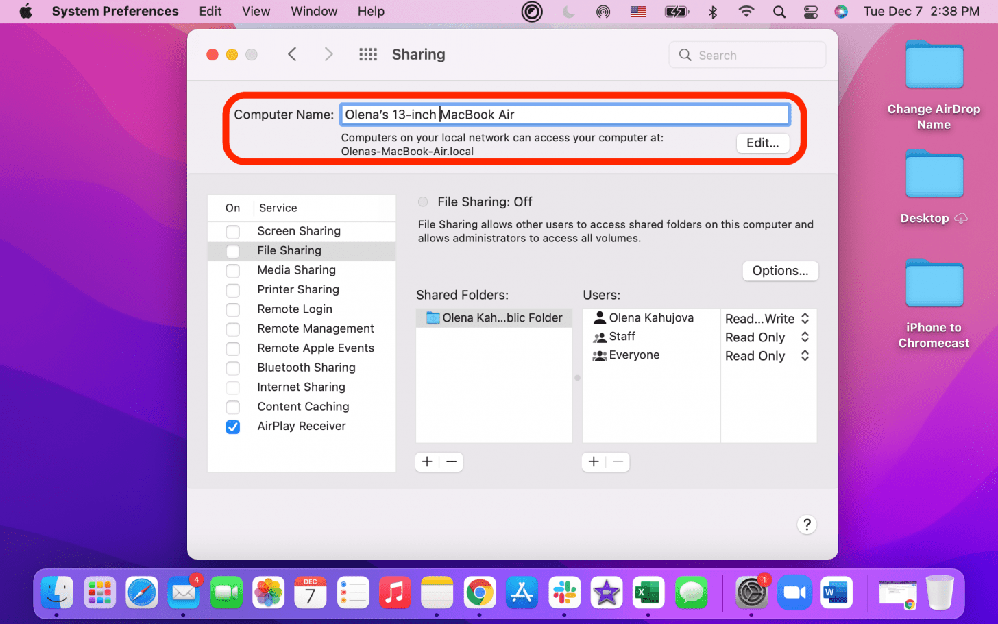 À côté de Nom de l'ordinateur, vous pouvez attribuer un nouveau nom DropBox à votre Mac.