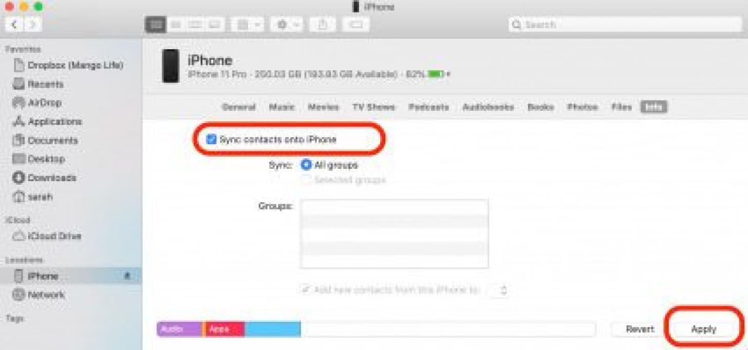 synchroniser les contacts de l'iphone au mac avec un câble usb