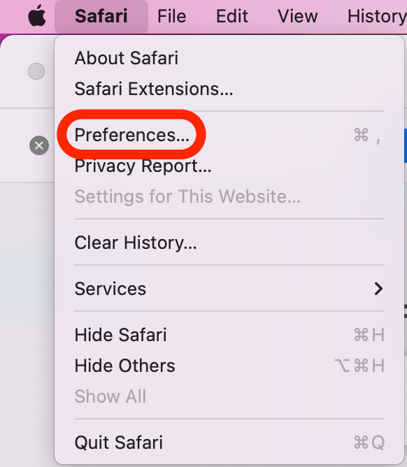 Une fois l'extension installée, allez dans le menu déroulant de Safari et cliquez sur Préférences…