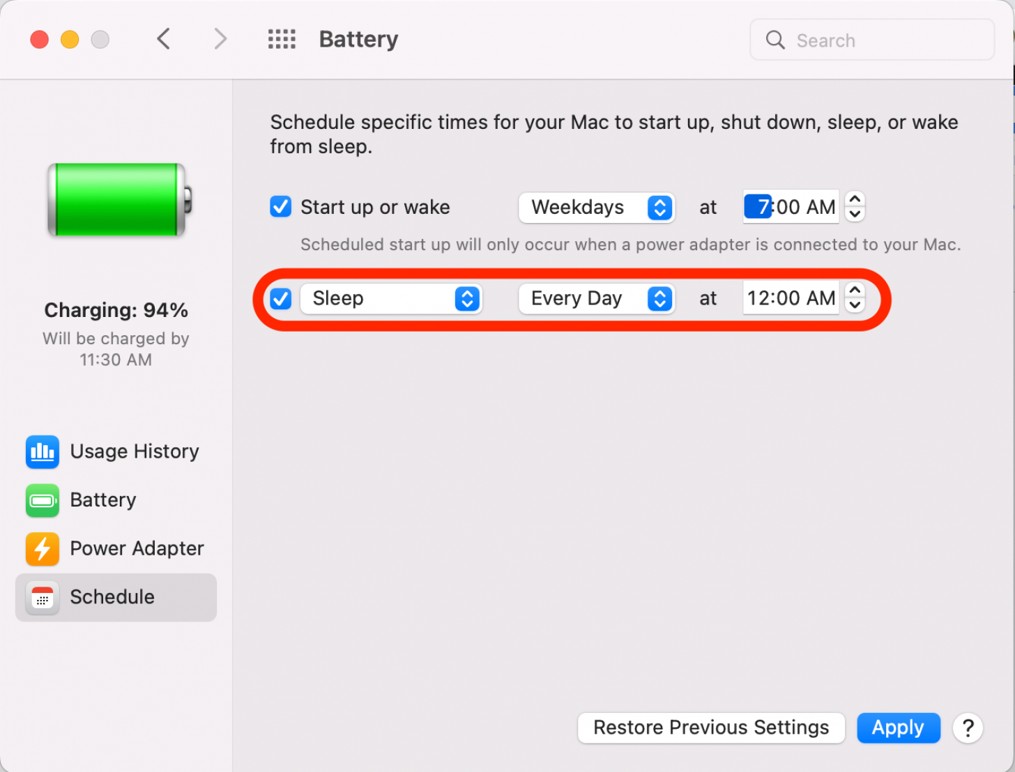 Tous ces mêmes paramètres s'appliquent à l'option Veille, pour configurer votre Mac pour qu'il se mette automatiquement en veille à une certaine heure.