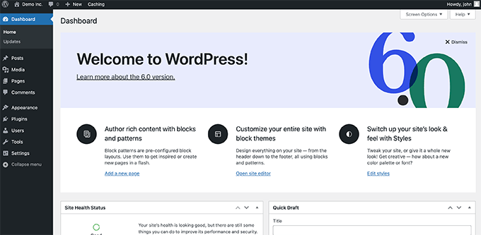 Tableau de bord WordPress