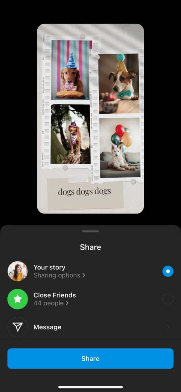 créer une nouvelle histoire Instagram et sélectionner une image de collage