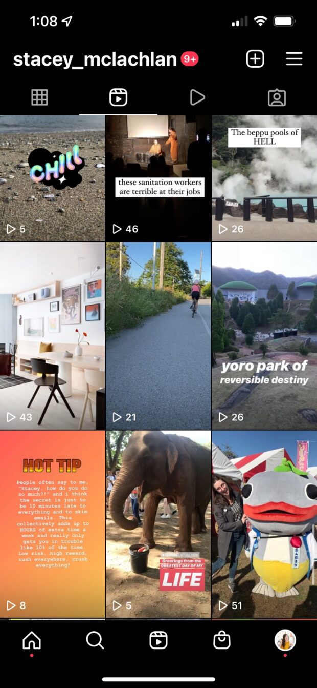 résultats des bobines Instagram réutilisées et nouvelles indiquant le nombre de lectures pour chaque bobine sur Instagram