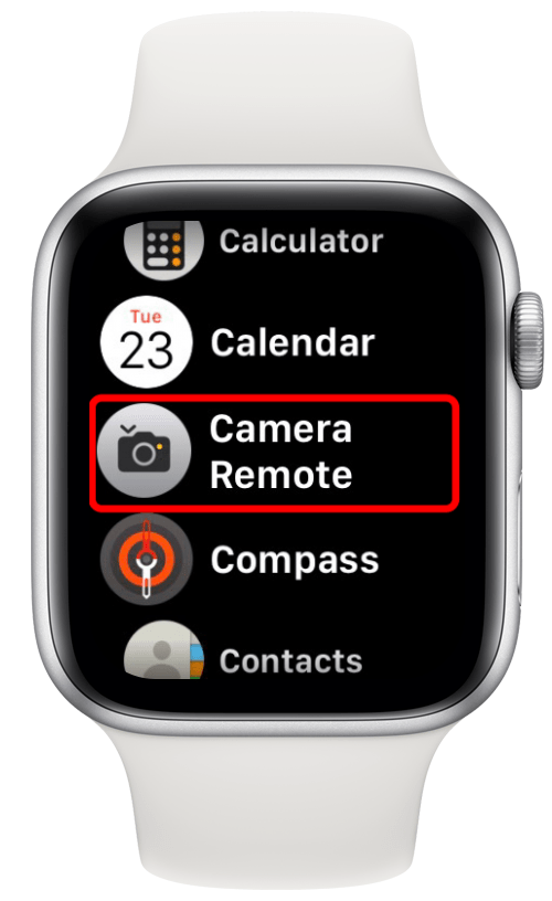 Ouvrez l'application Camera Remote sur votre Apple Watch.  L'appareil photo de votre iPhone s'ouvrira automatiquement et vous pourrez prévisualiser ce que votre appareil photo voit depuis votre Apple Watch.