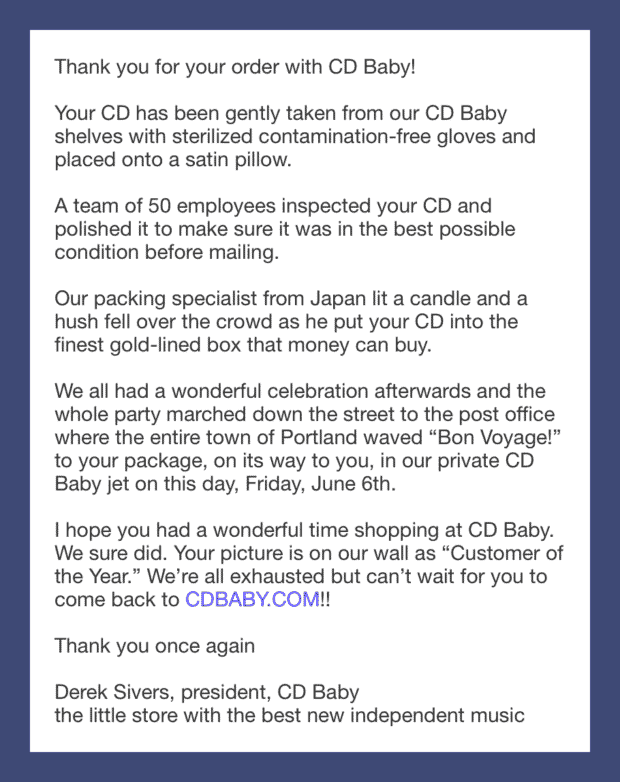 E-mail de confirmation de commande CD Baby