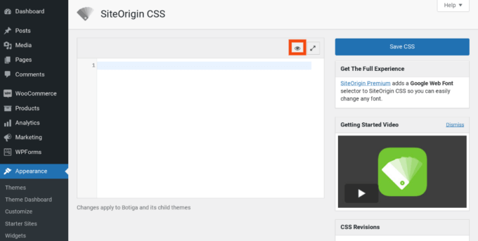 Les paramètres du plugin CSS SiteOrigin