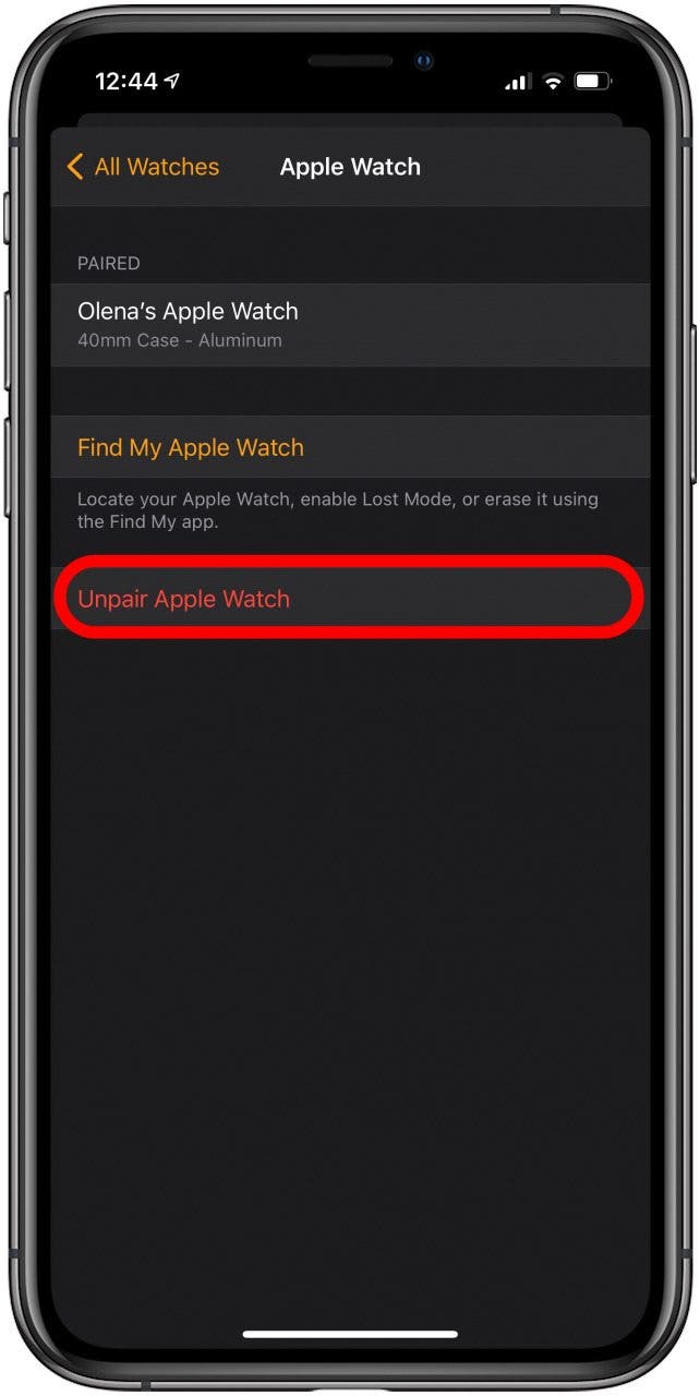 Appuyez sur Dissocier l'Apple Watch pour la dissocier de l'iPhone