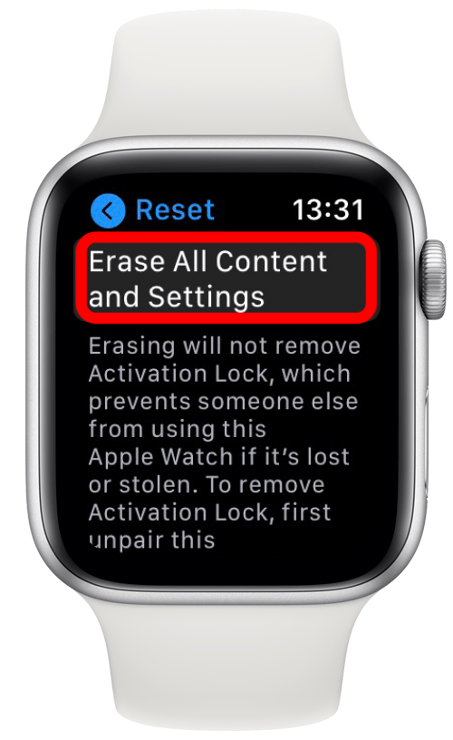 Appuyez sur Effacer tout le contenu et les paramètres sur Apple Watch