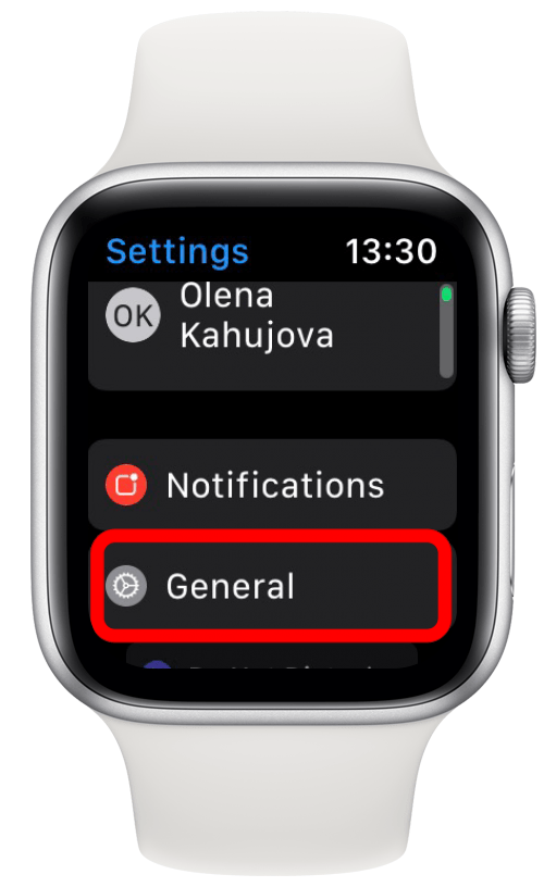 Appuyez sur Général sur votre Apple Watch