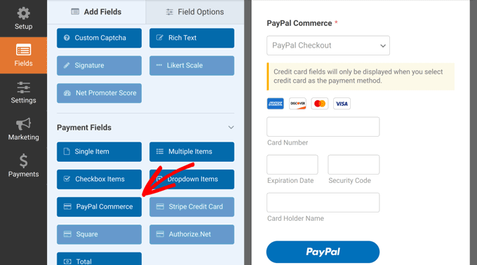 Ajouter un champ PayPal Commerce