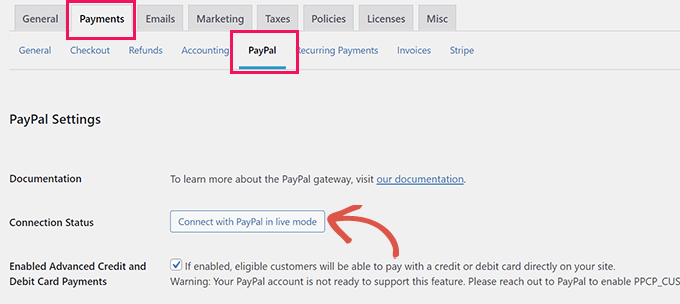 Se connecter avec le bouton PayPal