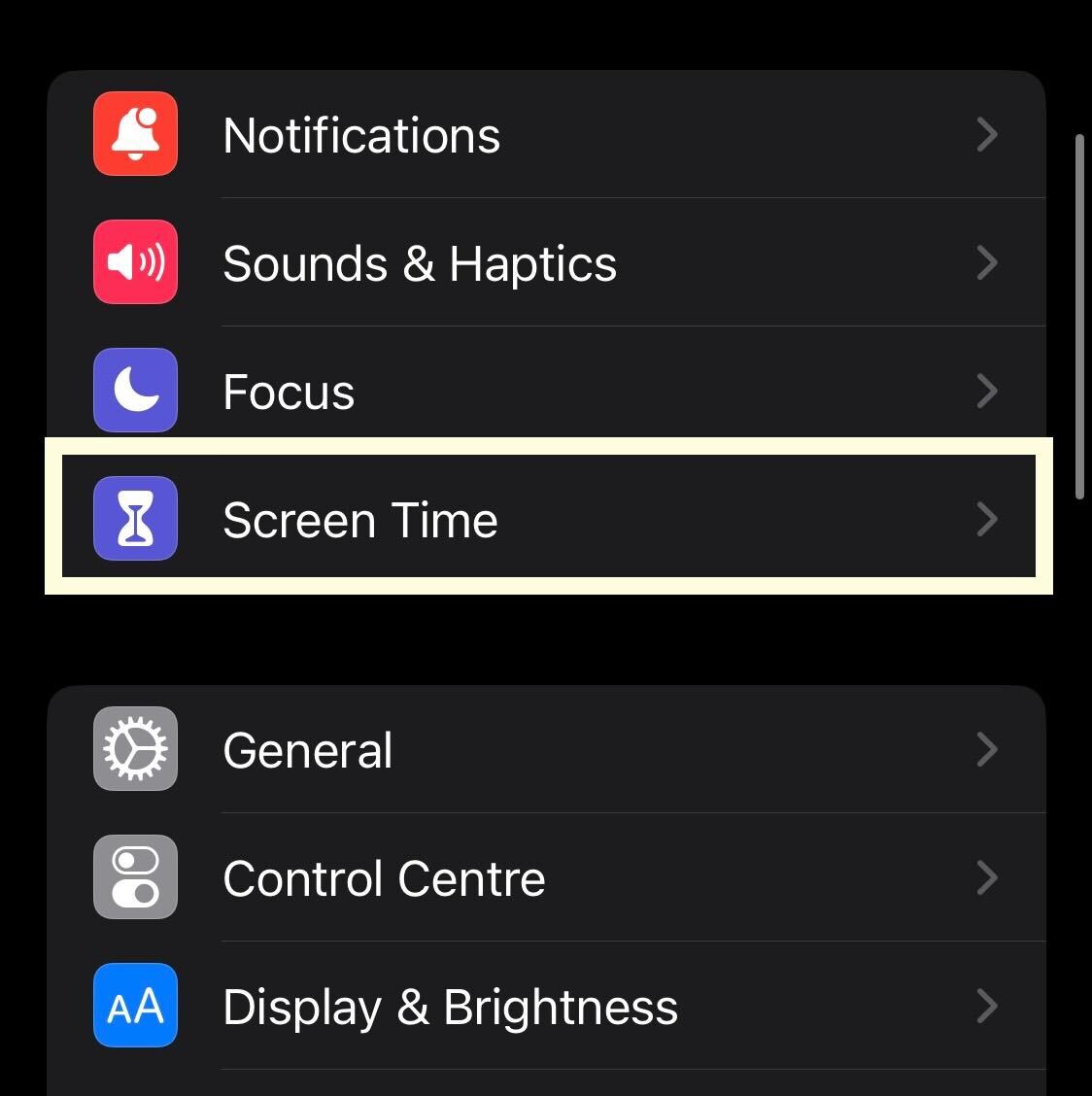 Bouton Screen Time sur iPhone