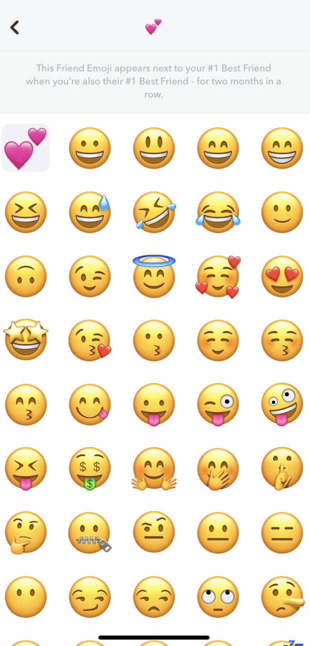 sélection d'emojis snapchat personnalisés dans l'application