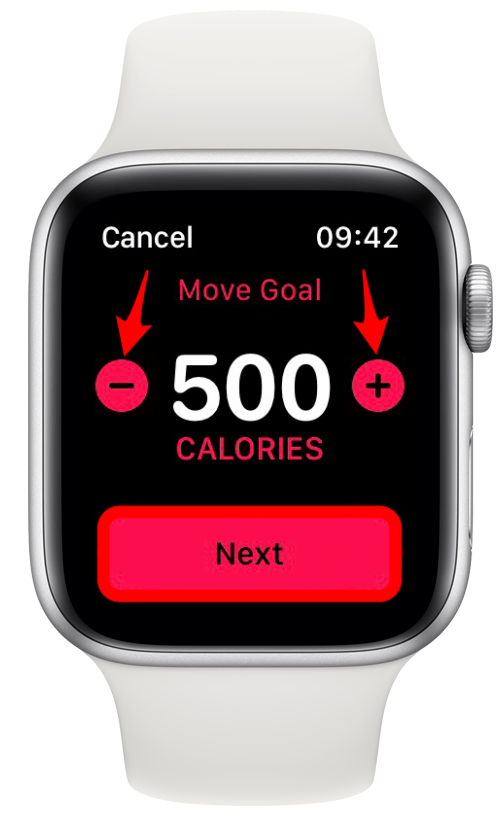 Appuyez sur le plus pour ajouter des calories et sur le moins pour soustraire des calories - Apple Watch Calories brûlées