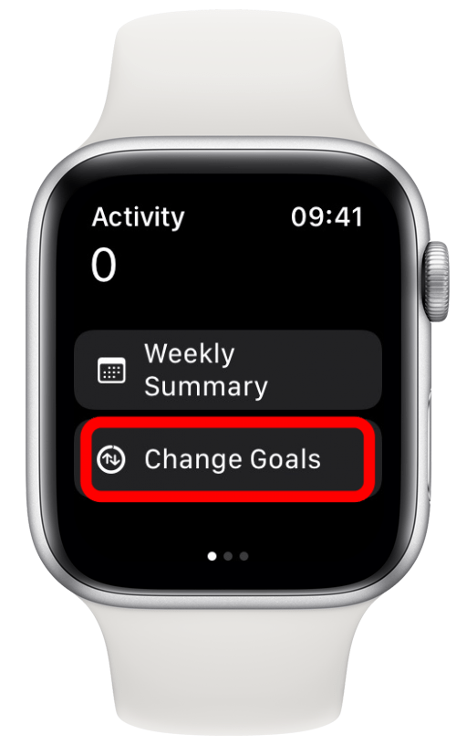 Faites défiler vers le bas et appuyez sur Modifier les objectifs - suivi de l'activité de l'Apple Watch	
