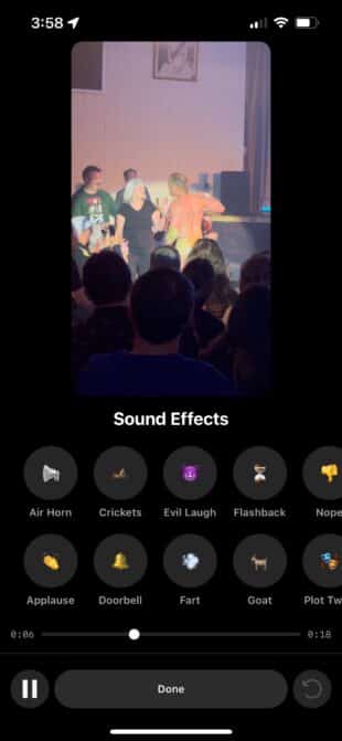 Chronologie indiquant l'emplacement de l'effet sonore sur vos bobines Instagram