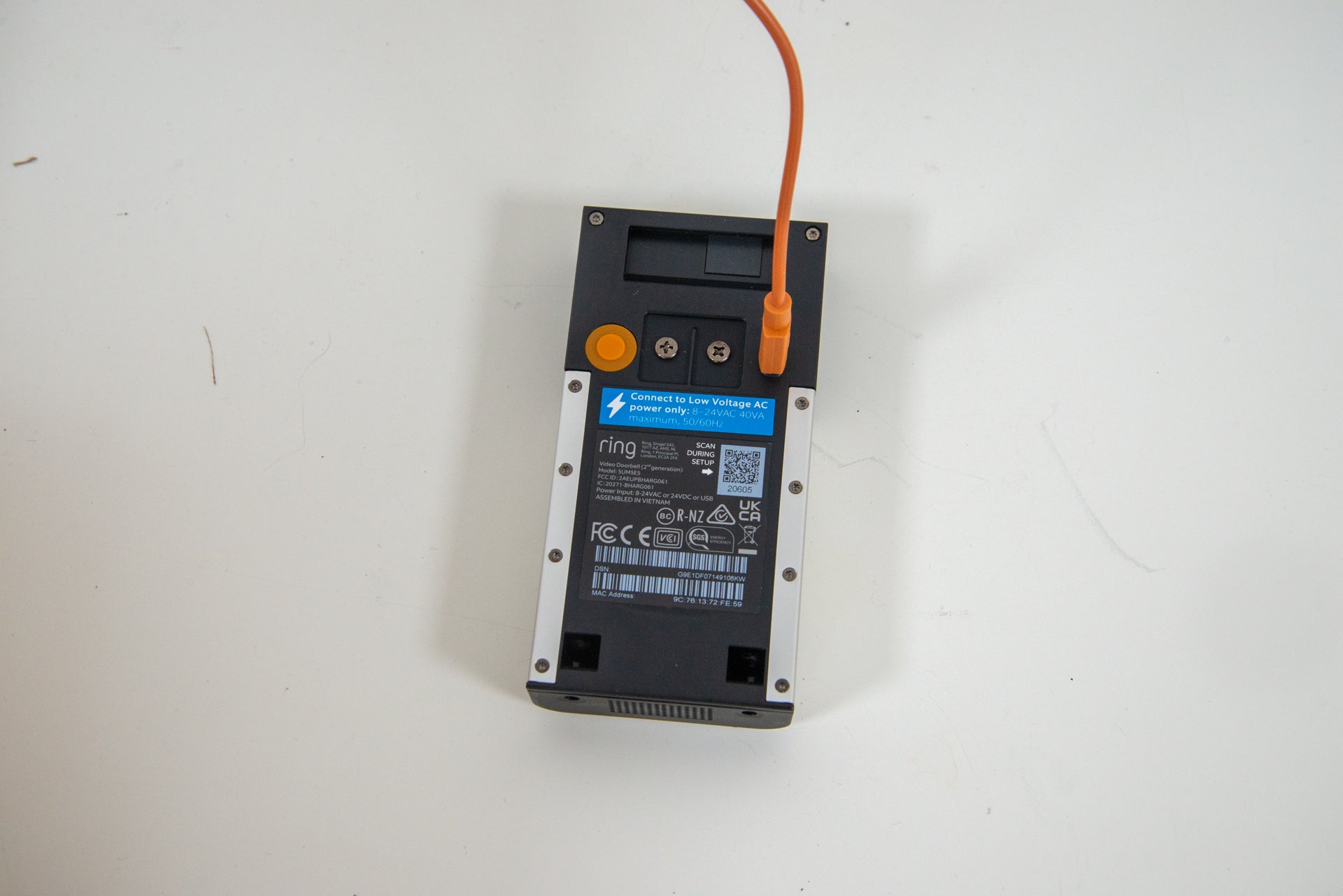 Connexions de charge et de terminal de la Ring Video Doorbell 2e génération