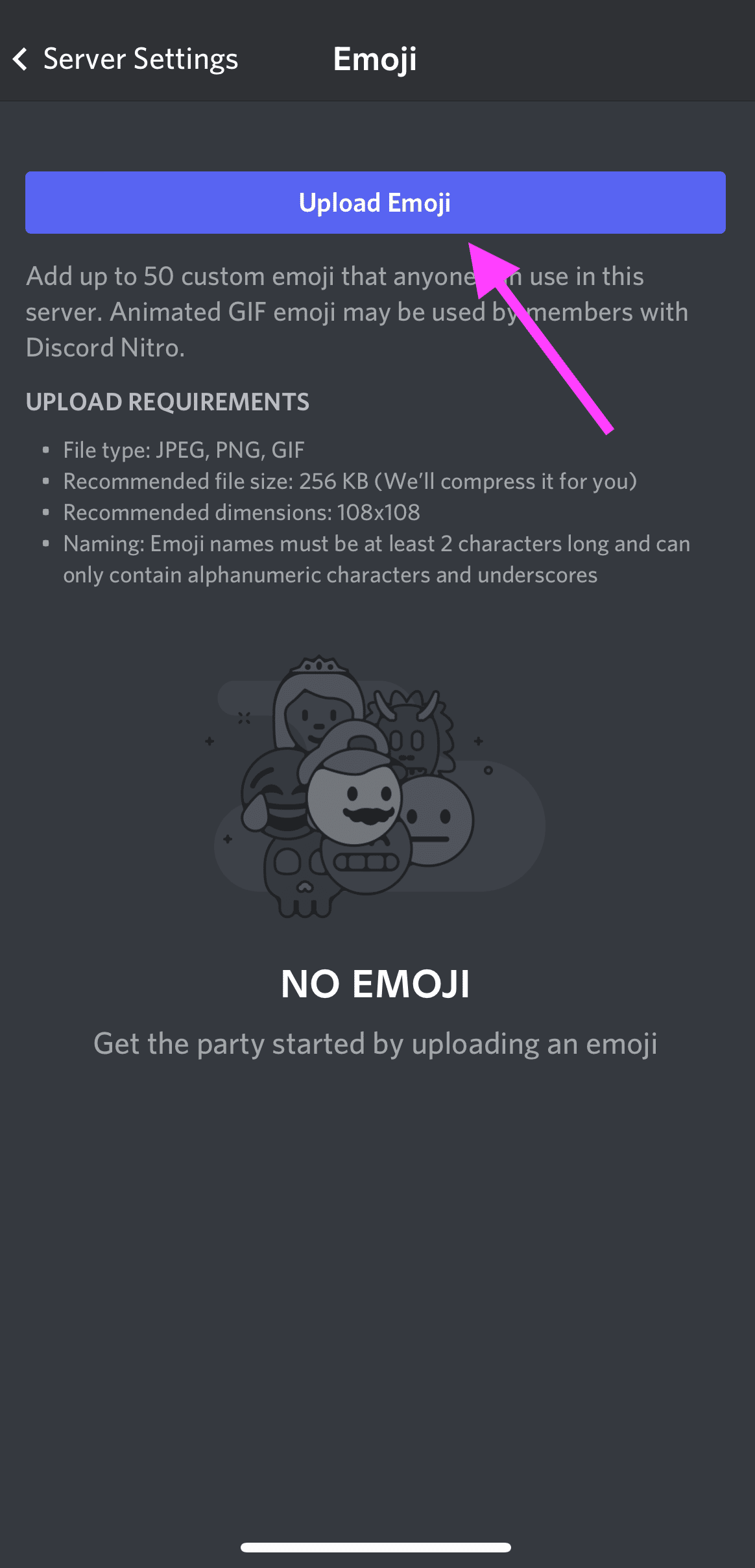 télécharger les options emoji dans les paramètres du serveur discord
