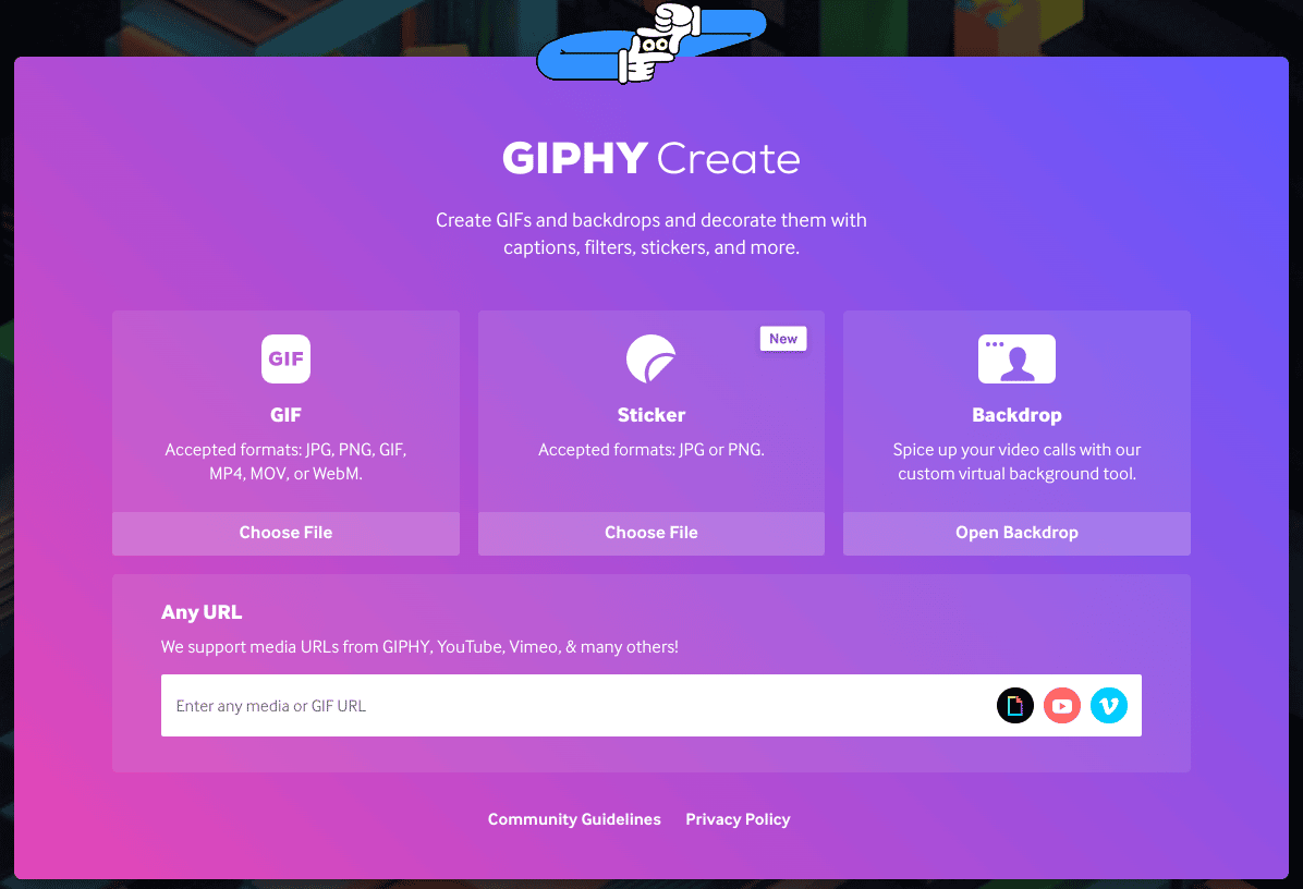 Bureau de l'option de création d'URL Giphy