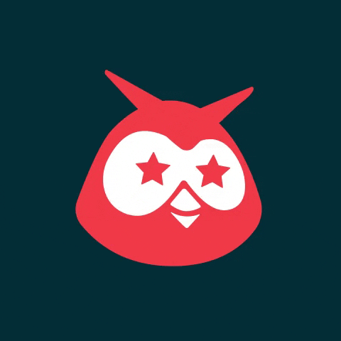GIF de la mascotte Owly de Themelocal avec des étoiles dans les yeux