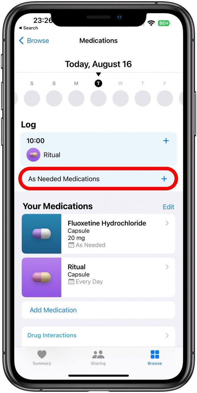 Si vous prenez des médicaments qui n'ont pas de fréquence définie, vous pouvez appuyer sur Médicaments au besoin.