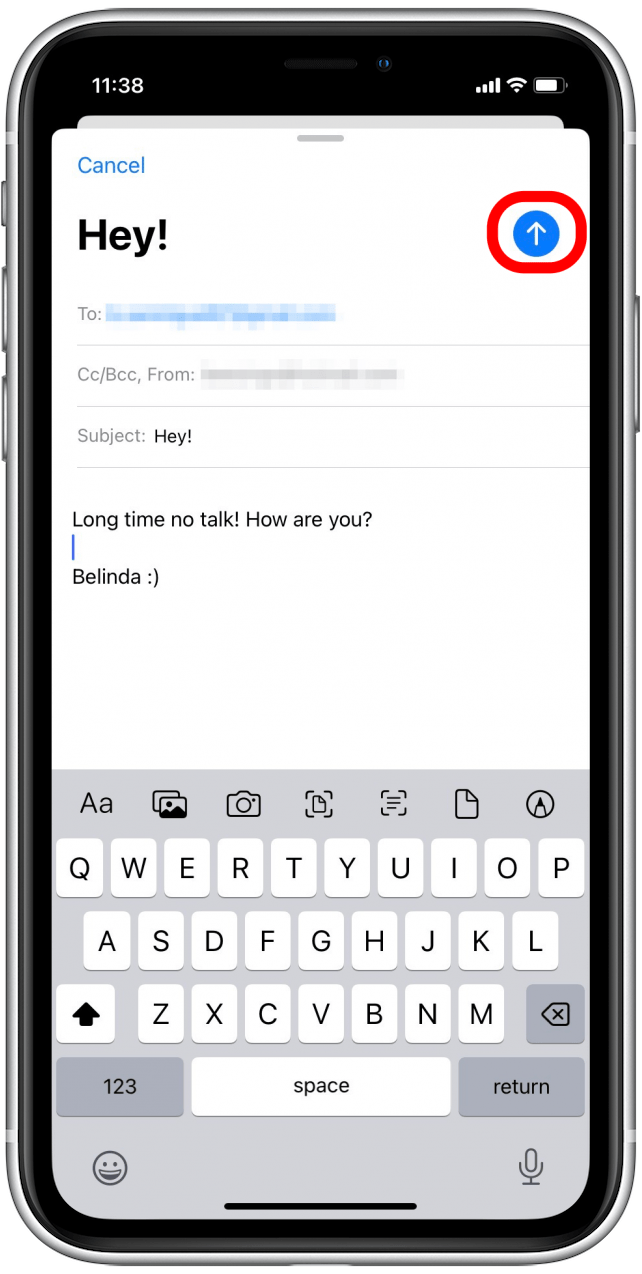 Appuyez longuement sur l'icône d'envoi pour programmer un e-mail dans Apple Mail 