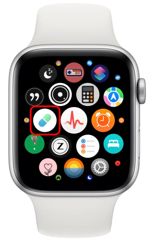 Appuyez simplement sur l'icône de la pilule qui représente l'application Apple Watch Medication