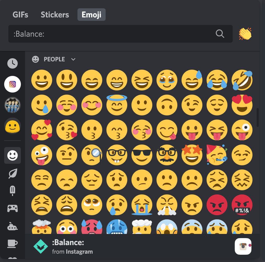 Discordez les options d'emoji avec diverses expressions faciales