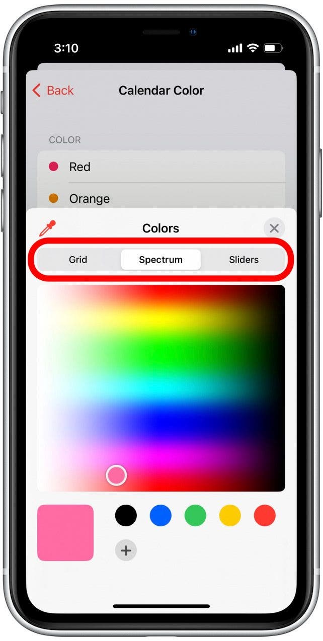 Vous pouvez choisir parmi une grande variété de couleurs à l'aide du spectre de couleurs, d'une grille ou de curseurs.