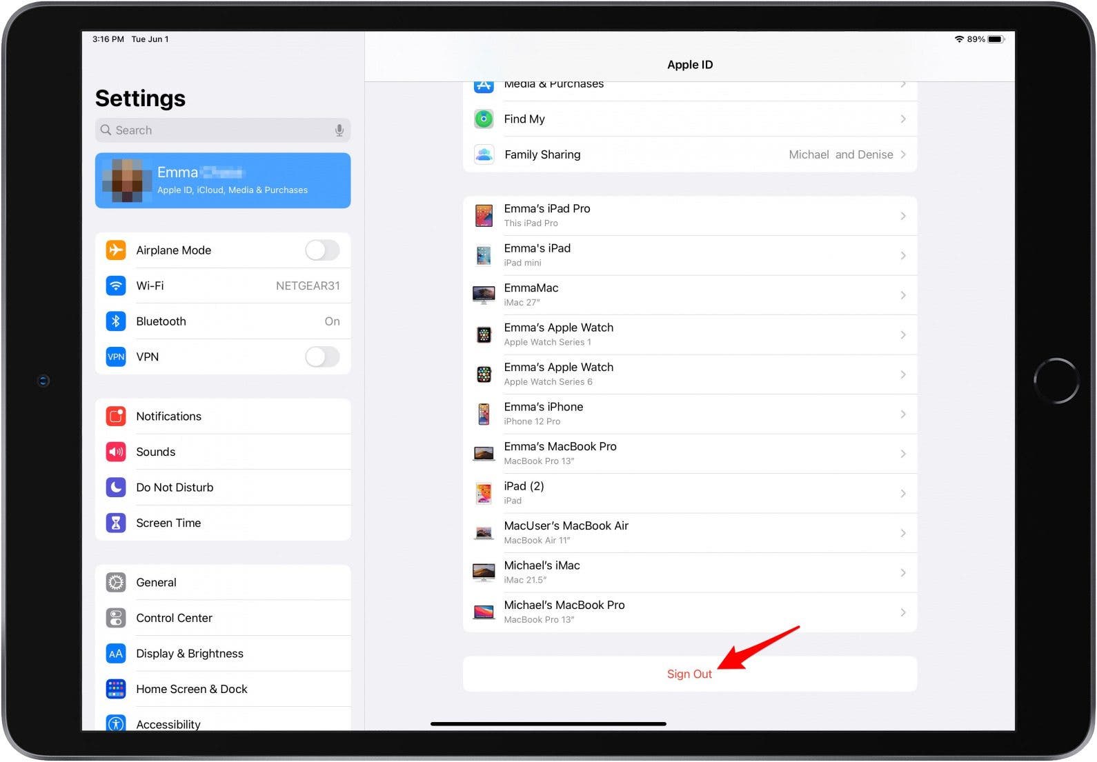Appuyez sur Déconnexion pour vous déconnecter d'iCloud sur iPad