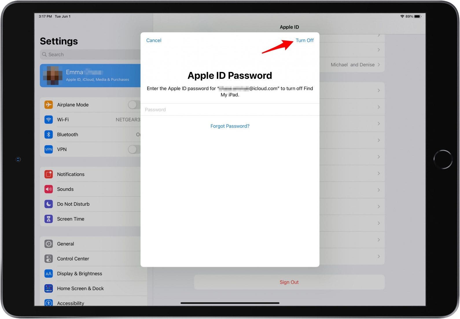 Appuyez sur Désactiver pour désactiver iCloud sur iPad pour vendre l'iPad
